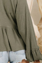 Load image into Gallery viewer, Notched Balloon Sleeve Peplum Blouse