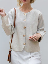 Load image into Gallery viewer, Bow Button Down Round Neck Long Sleeve Cardigan