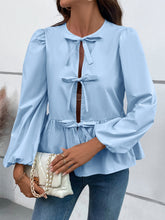 Load image into Gallery viewer, Ivy Lane Peplum Tied Long Sleeve Blouse