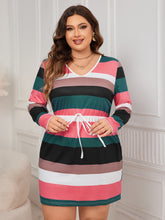 Load image into Gallery viewer, Plus Size Striped V-Neck Long Sleeve Mini Dress