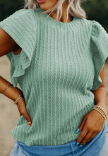 Load image into Gallery viewer, Textured Round Neck Flounce Sleeve Blouse