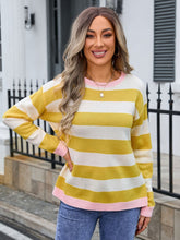 Load image into Gallery viewer, Striped Round Neck Dropped Shoulder Sweater