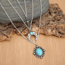 Load image into Gallery viewer, Artificial Turquoise Alloy Three-Layered Necklace