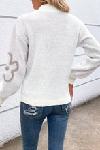 Load image into Gallery viewer, Flower Half Zip Dropped Shoulder Sweater