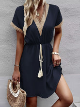 Load image into Gallery viewer, Devine Contrast Trim V-Neck Short Sleeve Mini Dress