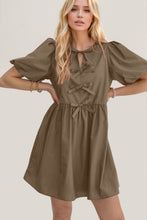 Load image into Gallery viewer, Oh Bow Ruched Puff Sleeve Mini Dress