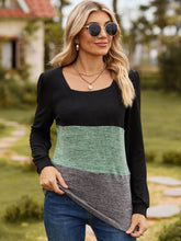 Load image into Gallery viewer, Color Block Square Neck Long Sleeve T-Shirt