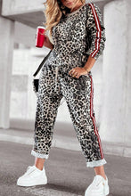 Load image into Gallery viewer, Plus Size Leopard Round Neck Top and Pants Set