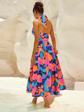 Load image into Gallery viewer, Ruched Printed Halter Neck Sleeveless Dress