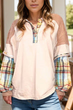 Load image into Gallery viewer, Plus Size Waffle-Knit Detail Plaid Round Neck Top