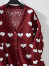 Load image into Gallery viewer, Heart V-Neck Button Up Long Sleeve Cardigan