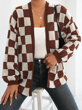 Load image into Gallery viewer, Checkered Open Front Long Sleeve Cardigan