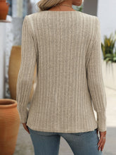 Load image into Gallery viewer, Decorative Button Striped Square Neck Long Sleeve T-Shirt