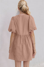 Load image into Gallery viewer, Oh Bow Ruched Puff Sleeve Mini Dress