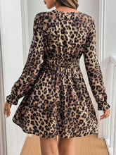 Load image into Gallery viewer, Lace Detail Leopard Flounce Sleeve Mini Dress