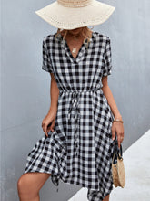 Load image into Gallery viewer, Plaid Notched Short Sleeve Dress