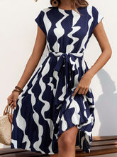 Load image into Gallery viewer, Tied Pleated Printed Cap Sleeve Dress