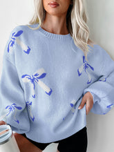 Load image into Gallery viewer, Bow Round Neck Long Sleeve Sweater