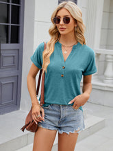 Load image into Gallery viewer, Decorative Button Notched Short Sleeve T-Shirt