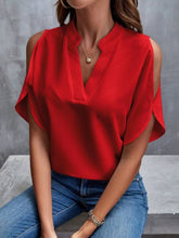 Load image into Gallery viewer, Notched Cold Shoulder Half Sleeve Blouse