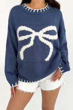 Load image into Gallery viewer, Bow Graphic Round Neck Long Sleeve Sweater