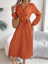 Load image into Gallery viewer, Tied Polka Dot Long Sleeve Midi Dress