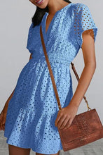 Load image into Gallery viewer, Eyelet Notched Short Sleeve Mini Dress
