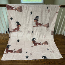 Load image into Gallery viewer, Blanket - Halloween - Dog Dachshund Witch Broom - PREORDER 7/29-8/1