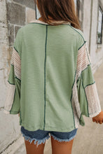 Load image into Gallery viewer, Lace Detail Contrast V-Neck Long Sleeve Blouse