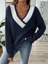 Load image into Gallery viewer, Contrast Dropped Shoulder Long Sleeve Sweater