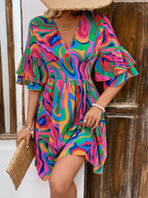 Load image into Gallery viewer, Ruffled Printed V-Neck Half Sleeve Mini Dress