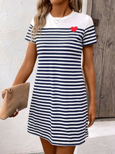 Load image into Gallery viewer, Striped Round Neck Short Sleeve Mini Dress