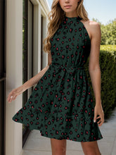 Load image into Gallery viewer, Frill Grecian Neck Tie Waist Mini Dress