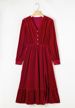 Load image into Gallery viewer, Ruffle Hem Slit V-Neck Long Sleeve Dress