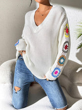 Load image into Gallery viewer, Crochet Flower V-Neck Sweater