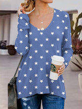 Load image into Gallery viewer, Full Size Side Zip Printed V-Neck Long Sleeve T-Shirt