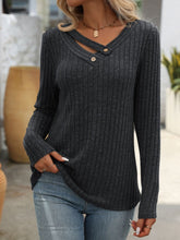 Load image into Gallery viewer, Ribbed V-Neck Long Sleeve T-Shirt