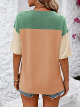 Load image into Gallery viewer, Color Block Round Neck Half Sleeve T-Shirt