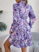Load image into Gallery viewer, Printed Mock Neck Flounce Sleeve Mini Dress