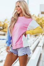 Load image into Gallery viewer, Slit Contrast Round Neck Long Sleeve Sweatshirt