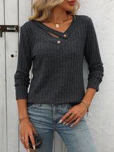 Load image into Gallery viewer, Ribbed V-Neck Long Sleeve T-Shirt