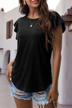 Load image into Gallery viewer, Ruffled Round Neck Cap Sleeve Blouse