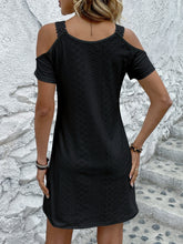 Load image into Gallery viewer, Eyelet V-Neck Cold Shoulder Mini Dress