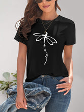 Load image into Gallery viewer, Dragonfly Graphic Round Neck Short Sleeve T-Shirt