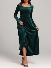 Load image into Gallery viewer, Square Neck Long Sleeve Velvet Dress