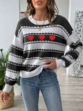 Load image into Gallery viewer, Heart Round Neck Long Sleeve Sweater