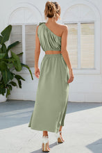 Load image into Gallery viewer, Ruched One Shoulder Top and Slit Skirt Set