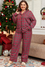 Load image into Gallery viewer, Plus Size Plaid Collared Neck Top and Pants Lounge Set