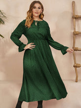 Load image into Gallery viewer, Plus Size Ruffled Polka Dot Long Sleeve Midi Dress