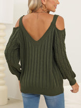 Load image into Gallery viewer, Cable-Knit V-Neck Long Sleeve Sweater